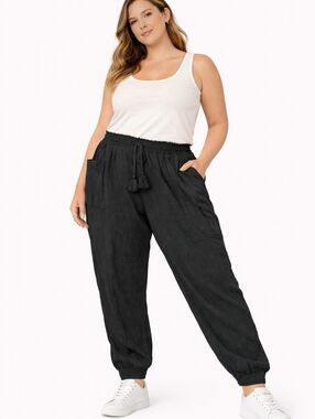 Aerie ($90) Women’s Black Crinkle Gauze Jogger Pants Tassel Drawstring Boho